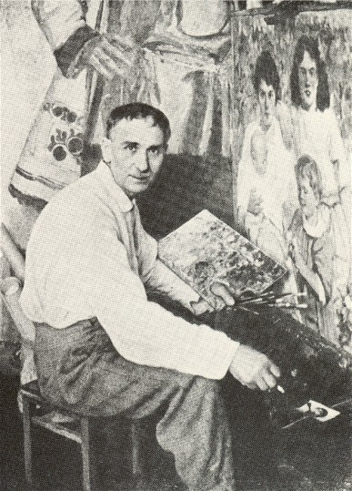 Image - Fedir Krychevsky with his paintings.